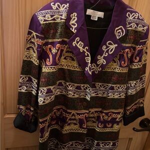 Vintage Sandy Starkman colorful Purple & Gold Embroidered Jacket size small